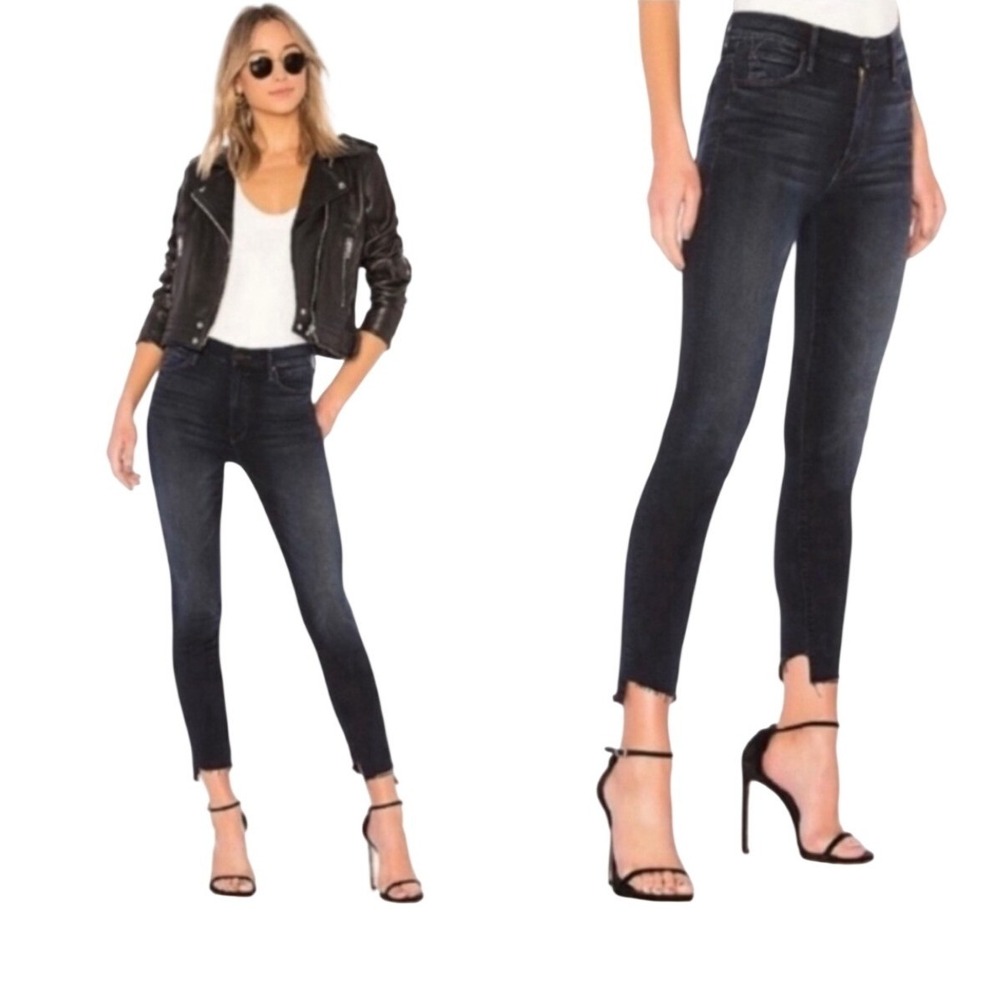 MOTHER Stunner Zip Two Step Ankle Fray Jeans Size 26 Last Call Dark Wash Stretch